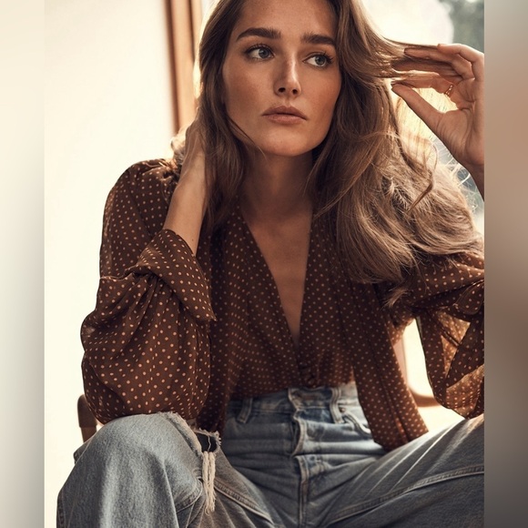 Acler Swansea Puff-Sleeve Polka-Dot Georgette Tie-Neck Top. Size 6 - Picture 8 of 9